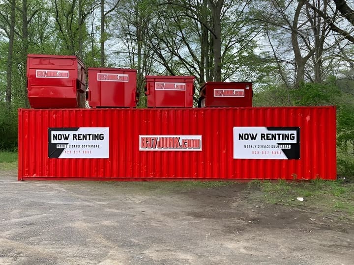 lots of dumpster sizes on display