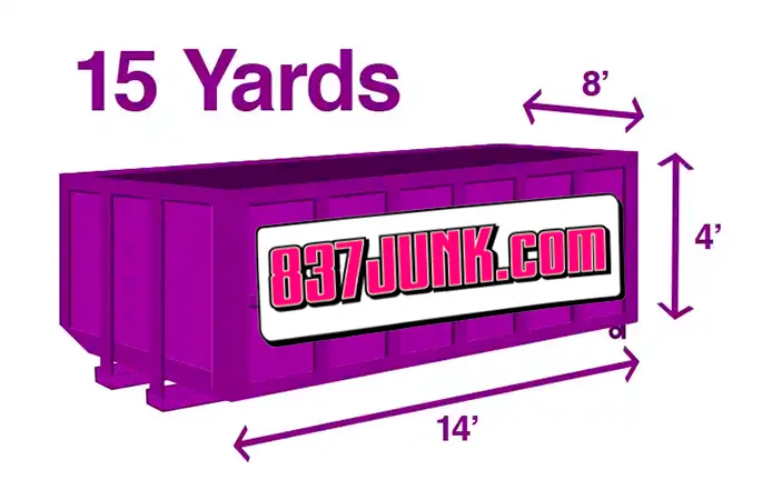 15 yard dumpster with hovering dimensions info in picture